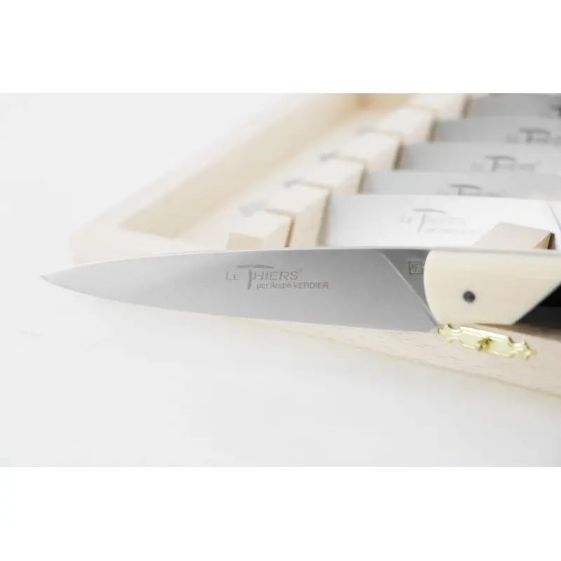 Andre Verdier Le Thiers Elegance 6 Pc Knife In Box - Bicolor Off-White/Black Acrylic Handle