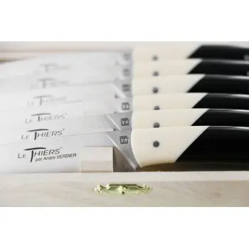 Andre Verdier Le Thiers Elegance 6 Pc Knife In Box - Bicolor Off-White/Black Acrylic Handle