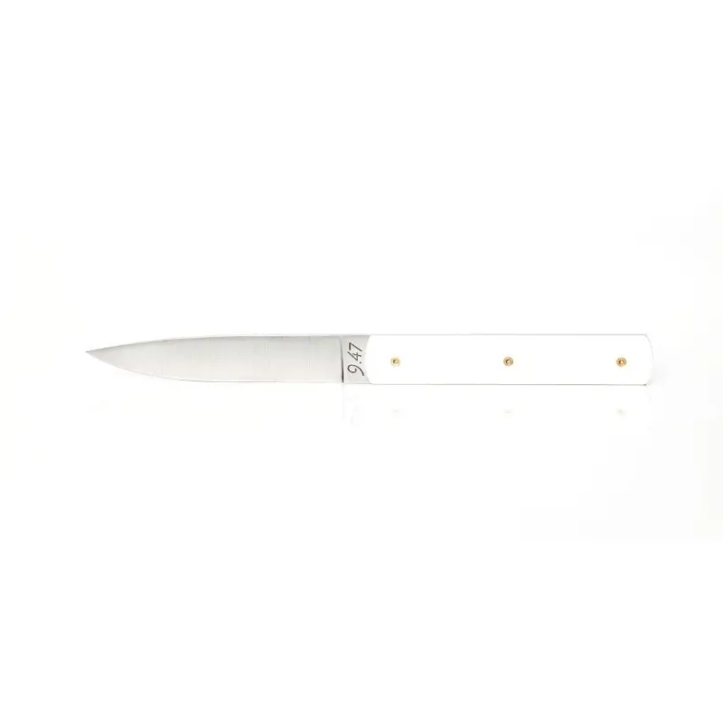 Perceval Table Knife - 947 Collection - Polyacetal White Handle - Golden Screws