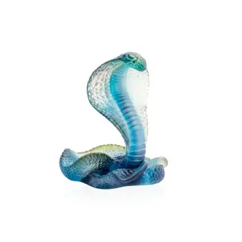 Daum Glass Sculpture Blue Naja by Snake 8.7'' x 7.7'' x 5.9''