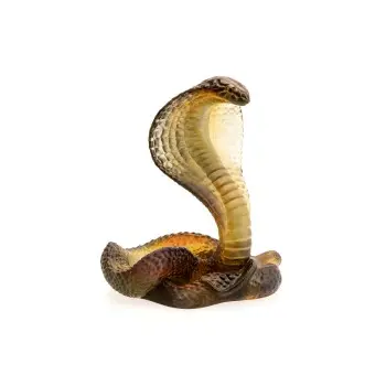 Daum Glass Sculpture Amber Grey Naja by Snake 8.7'' x 7.7'' x 5.9''