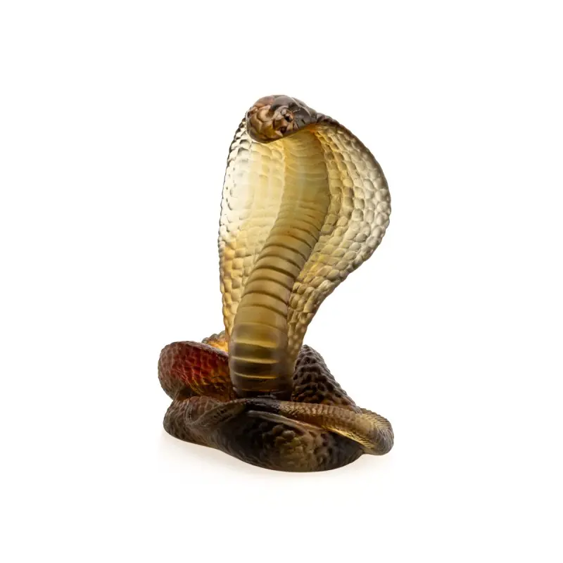 Daum Glass Sculpture Amber Grey Naja by Snake 8.7'' x 7.7'' x 5.9''