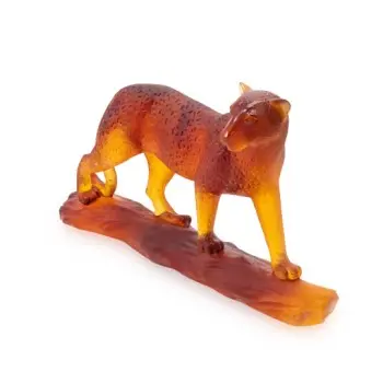 Daum Glass Sculpture Tropical Leopard by Leopard 7.3'' x 14.2'' x 3.9''