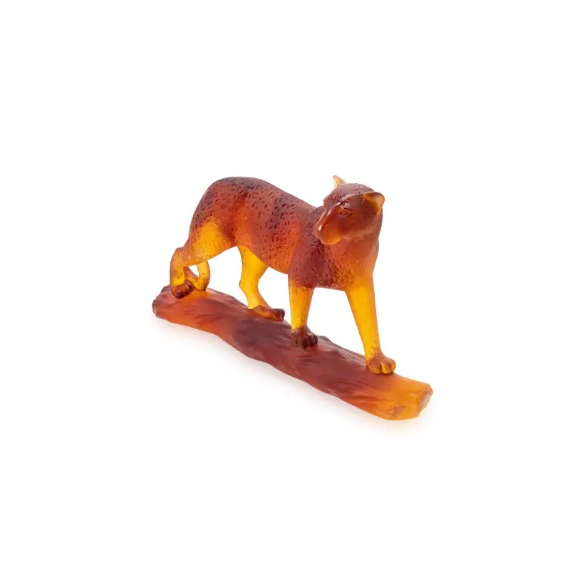 Daum Glass Sculpture Tropical Leopard by Leopard 7.3'' x 14.2'' x 3.9''