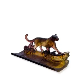 Daum Glass Sculpture Leopard Pencil Holder by Leopard 5.1'' x 10.2'' x 4.9''