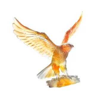 Daum Glass Sculpture Amber Grey Eagle by Eagle 9.4'' x 10.9'' x 7.1''