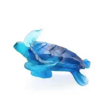 Daum Glass Sculpture Large Blue Sea Turtle by Mer de Corail 5.1'' x 9.8'' x 7.5''