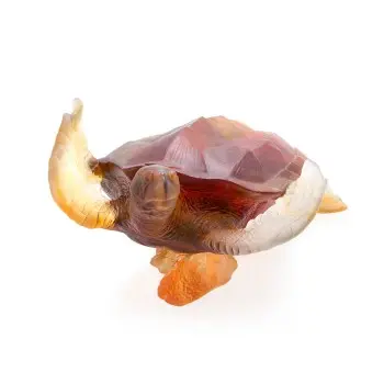Daum Glass Sculpture Large Amber Grey Sea Turtle by Mer de Corail 5.1'' x 9.8'' x 7.5''