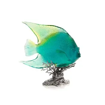 Daum Glass Sculpture Turquoise Royal Angelfish by Mer de Corail 12.9'' x 12.6'' x 7.9''