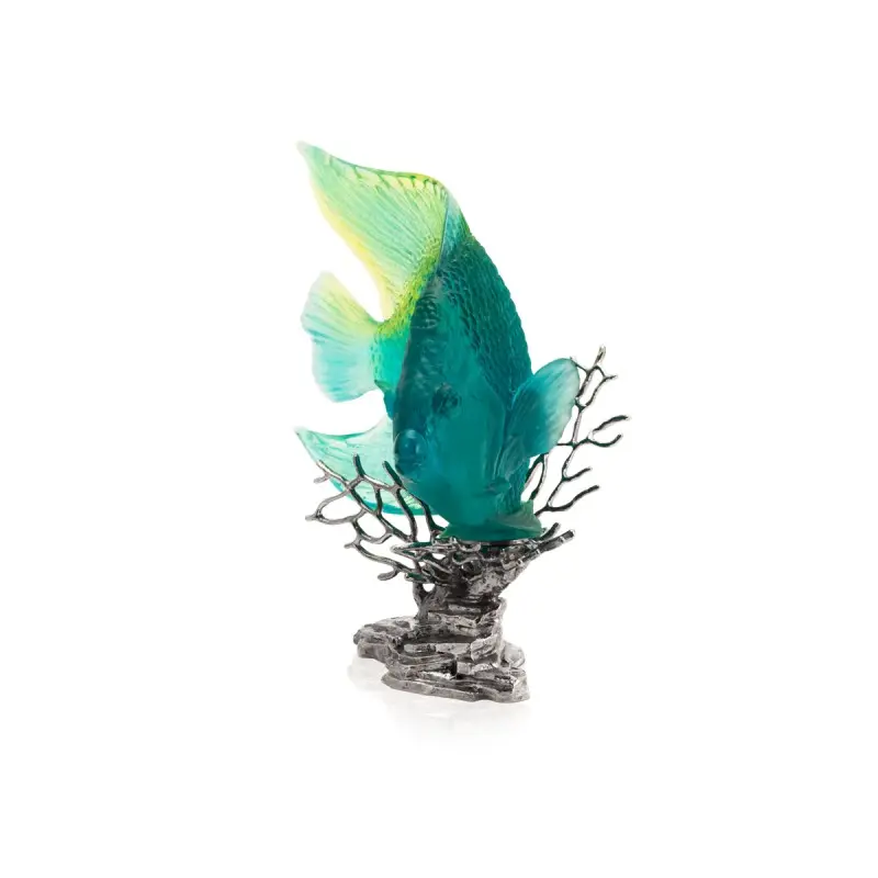Daum Glass Sculpture Turquoise Royal Angelfish by Mer de Corail 12.9'' x 12.6'' x 7.9''