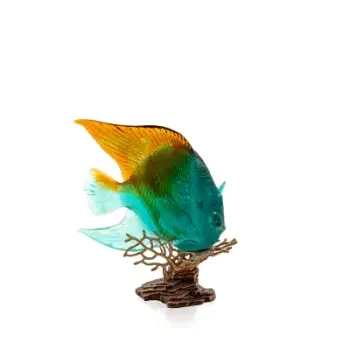 Daum Glass Sculpture Amber Green Royal Angelfish by Mer de Corail 12.9'' x 12.6'' x 7.9''