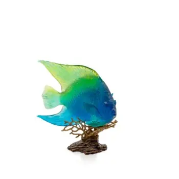Daum Glass Sculpture Blue Yellow Royal Angelfish by Mer de Corail 12.9'' x 12.6'' x 7.9''