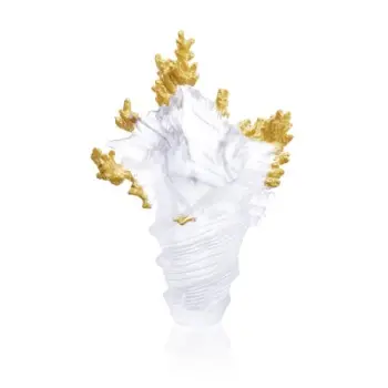 Daum Glass Sculpture Large White Gilded Vase by Mer de Corail 18.5'' x 12.6'' x 10''