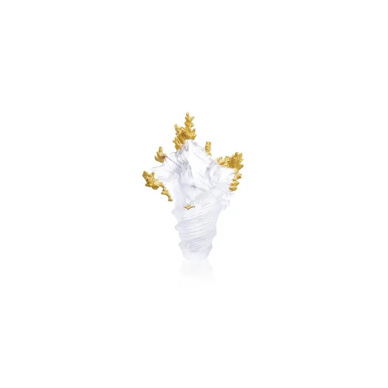 Daum Glass Sculpture Large White Gilded Vase by Mer de Corail 18.5'' x 12.6'' x 10''