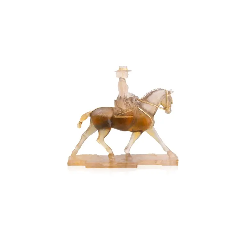 Daum Glass Sculpture Andalusian Horsewoman by Horse 14.2'' x 16.1'' x 4.7''
