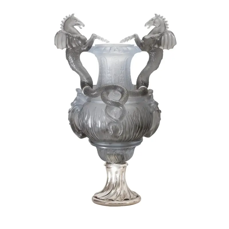Daum Glass Sculpture Chevaux Ailés Grey Vase by Horse 34.3'' x 20.1'' x 20.1''
