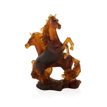 Daum Glass Sculpture Cavalcade 2 Horses Sculpture by Cavalcade - Horse Vase 9.8'' x 7.9'' x 5.1''