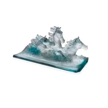 Daum Glass Sculpture Cavalcade Blue Grey Pencil Tray by Cavalcade - Horse Vase 4.9'' x 9.8'' x 5.1''
