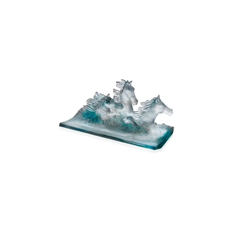 Daum Glass Sculpture Cavalcade Blue Grey Pencil Tray by Cavalcade - Horse Vase 4.9'' x 9.8'' x 5.1''