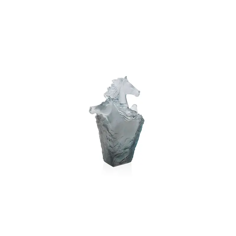 Daum Glass Sculpture Cavalcade Blue Grey Pencil Holder by Cavalcade - Horse Vase 6.9'' x 5.1'' x 3.1''