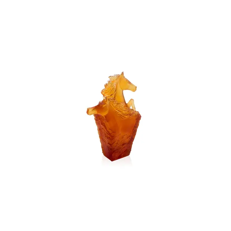 Daum Glass Sculpture Cavalcade Amber Pencil Holder by Cavalcade - Horse Vase 6.9'' x 5.1'' x 3.1''