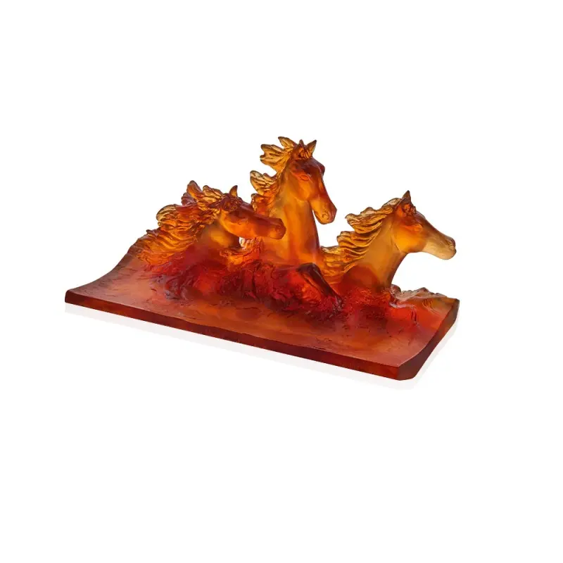 Daum Glass Sculpture Cavalcade Amber Pencil Tray by Cavalcade - Horse Vase 4.9'' x 9.8'' x 5.1''