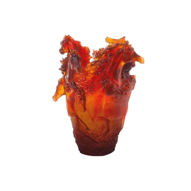 Daum Glass Sculpture Amber Horse Vase by Cavalcade - Horse Vase 15'' x 13'' x 13''