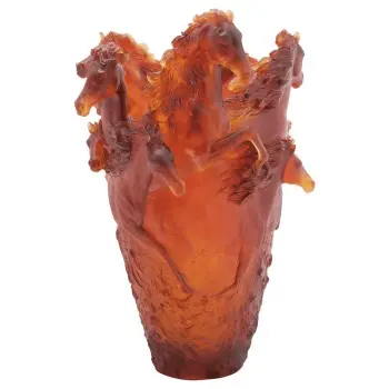 Daum Glass Sculpture Amber Horse Magnum Vase by Cavalcade - Horse Vase 19.7'' x 15.7'' x 15.7''
