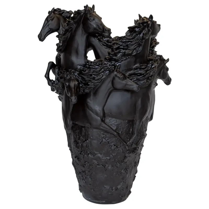 Daum Glass Sculpture Black Horse Magnum Vase by Cavalcade - Horse Vase 19.7'' x 15.7'' x 15.7''
