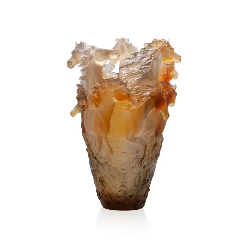 Daum Glass Sculpture Glazed Brown Magnum Vase by Cavalcade - Horse Vase 19.7'' x 15.7'' x 15.7''