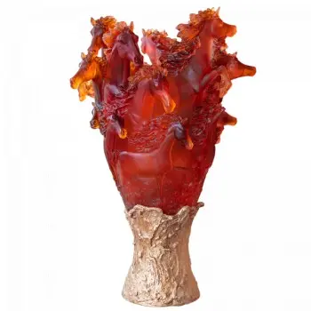 Daum Glass Sculpture Cavalcade Amber Prestige Vase by Cavalcade - Horse Vase 33.9'' x 22.4'' x 22.4''