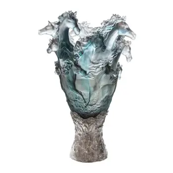 Daum Glass Sculpture Cavalcade Blue Grey Prestige Vase by Cavalcade - Horse Vase 33.9'' x 22.4'' x 22.4''