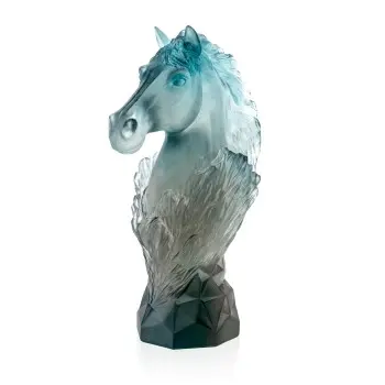 Daum Glass Sculpture Blue-Grey Chess Knight by Cavalcade - Horse Vase 9.3'' x 5.5'' x 3.5''