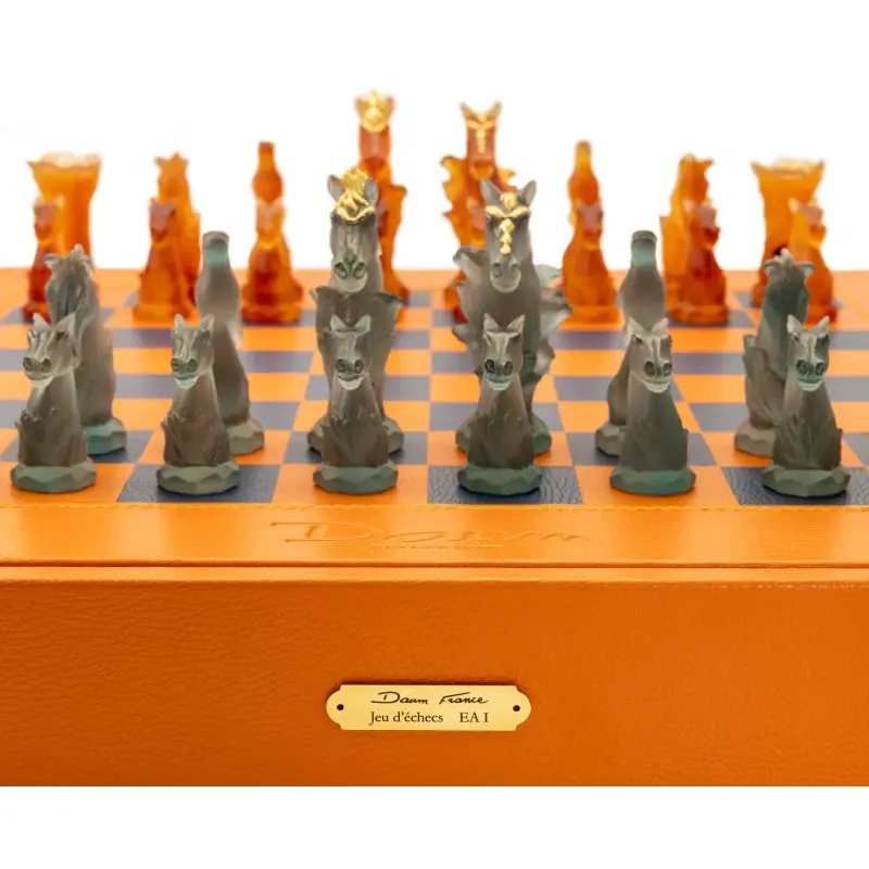 Daum Glass Sculpture Cavalcade Chess Game by Cavalcade - Horse Vase 3.3'' x 24'' x 23.2''