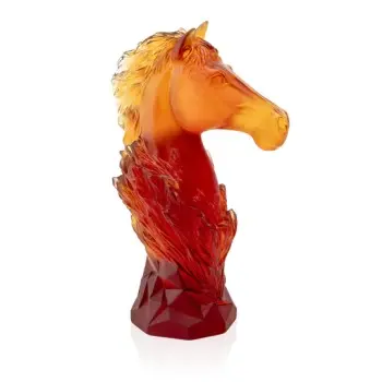 Daum Glass Sculpture Amber Chess Knight by Cavalcade - Horse Vase 9.3'' x 5.5'' x 3.5''