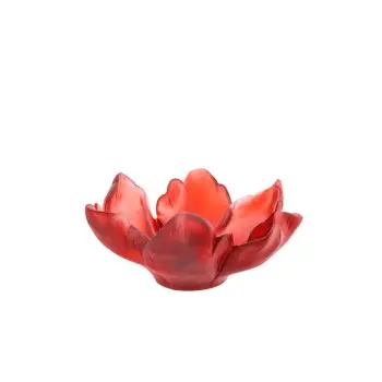 Daum Glass Sculpture Small Red Bowl by Tulip 3'' x 6.3'' x 6.3''