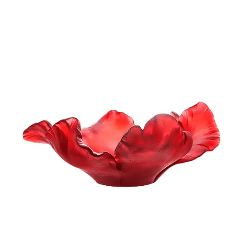 Daum Glass Sculpture Red Bowl by Tulip 4.6'' x 11.8'' x 11.8''