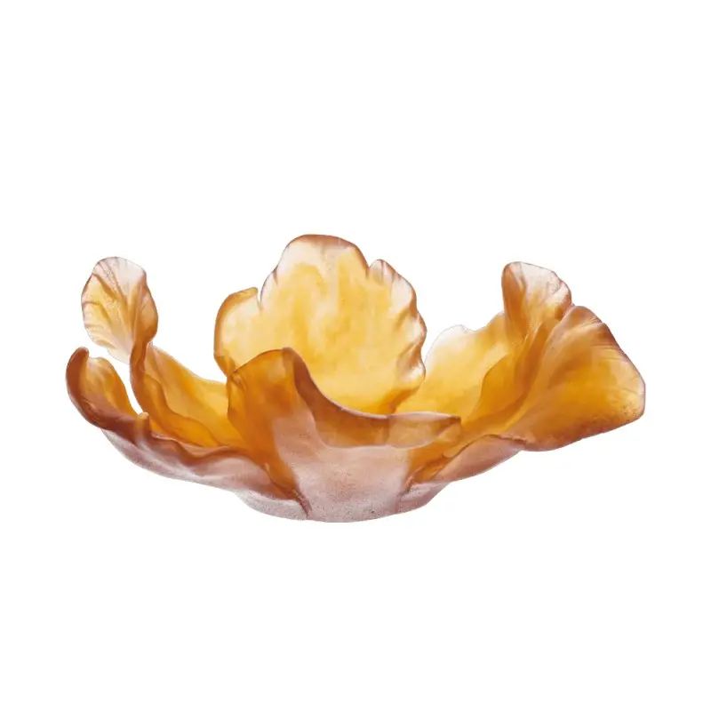 Daum Glass Sculpture Amber Bowl by Tulip 4.6'' x 11.8'' x 11.8''