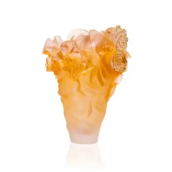 Daum Glass Sculpture Large Vase by Rose Royale 17.7'' x 11'' x 11''