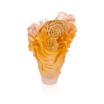 Daum Glass Sculpture Large Vase by Rose Royale 17.7'' x 11'' x 11''