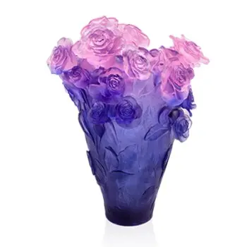 Daum Glass Sculpture Blue Pink Magnum Vase by Rose Passion 20.9'' x 15.7'' x 15.7''
