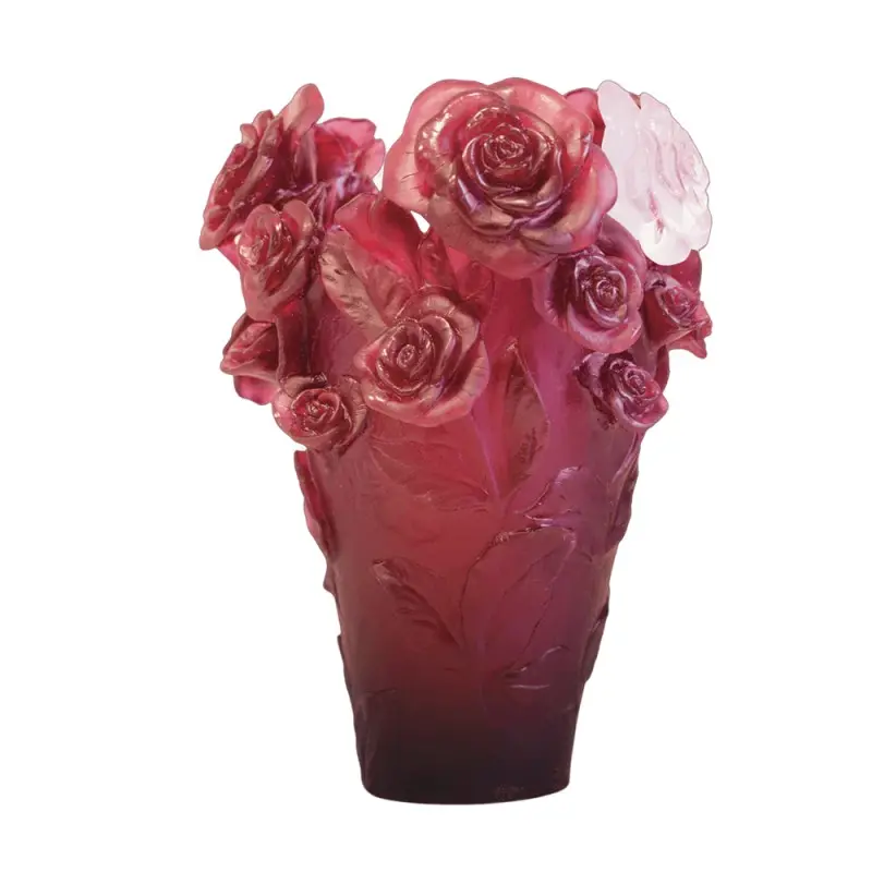 Daum Glass Sculpture Red Vase & White Flower by Rose Passion 13.8'' x 9.8'' x 9.8''