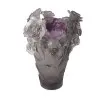 Daum Glass Sculpture Grey & Purple Flower Vase by Rose Passion 13.8'' x 9.8'' x 9.8''