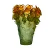 Daum Glass Sculpture Green & Orange Vase by Rose Passion 13.8'' x 9.8'' x 9.8''