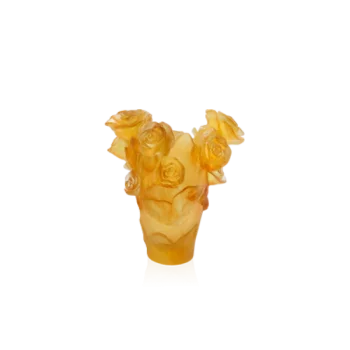Daum Glass Sculpture Small Yellow Vase by Rose Passion 6.7'' x 5.7'' x 5.7''