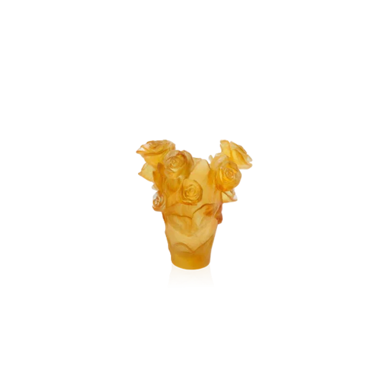 Daum Glass Sculpture Small Yellow Vase by Rose Passion 6.7'' x 5.7'' x 5.7''