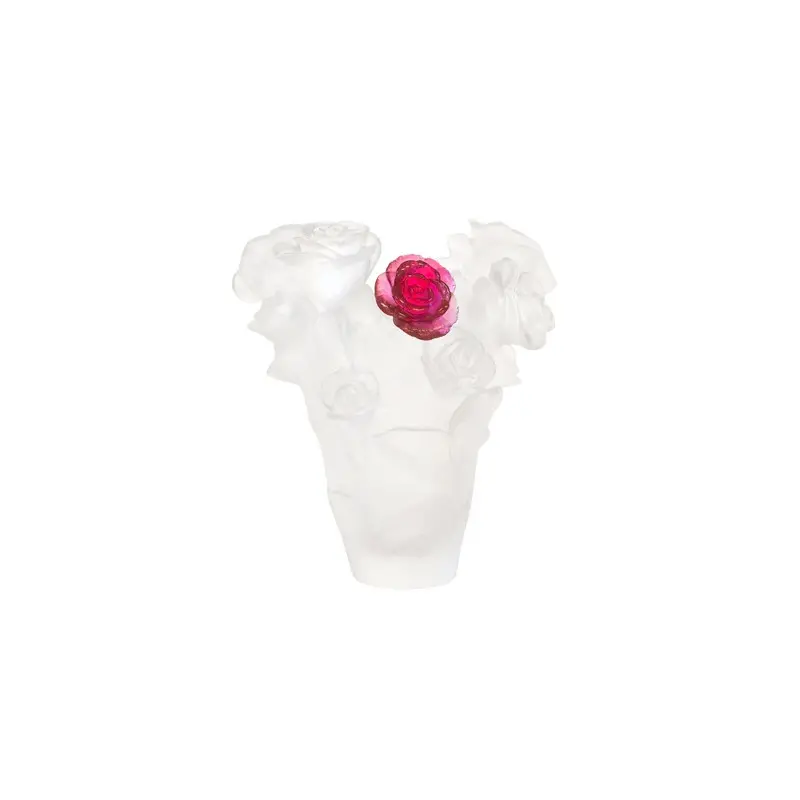 Daum Glass Sculpture White Vase & Red Flower by Rose Passion 6.7'' x 5.7'' x 5.7'' Daum Glass Sculpture White Vase & Red Flower by Rose Passion 6.7'' x 5.7'' x 5.7''