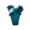 Daum Glass Sculpture Small Blue Vase & White rose by Rose Passion 6.7'' x 5.7'' x 5.7''