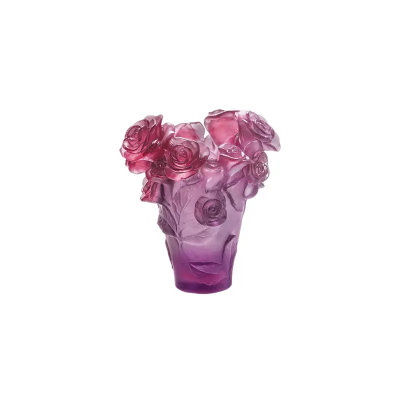 Daum Glass Sculpture Red & Purple Vase by Rose Passion 6.7'' x 5.7'' x 5.7''