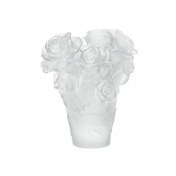 Daum Glass Sculpture White Vase by Rose Passion 6.7'' x 5.7'' x 5.7''